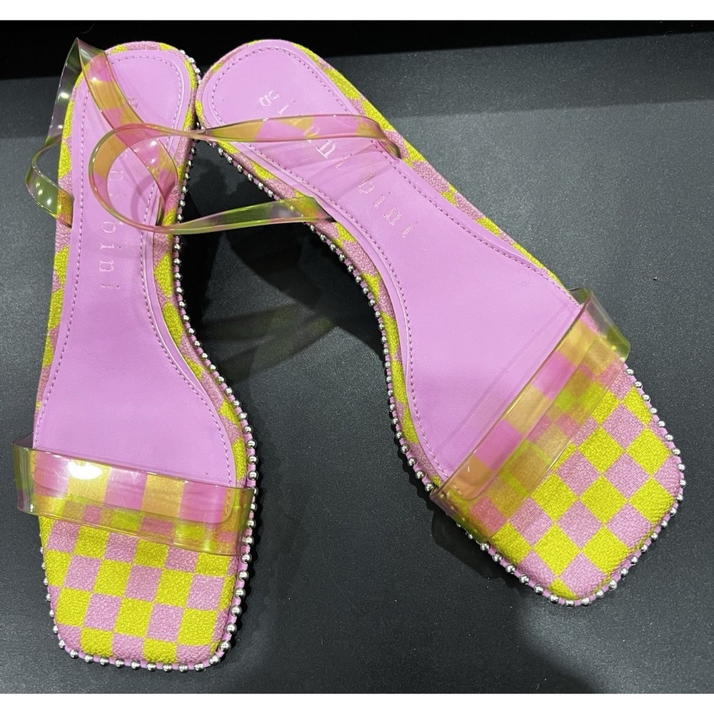 Gianni Bini Pink Checkered Slingback Sandal Kitten Lucite Heels 6